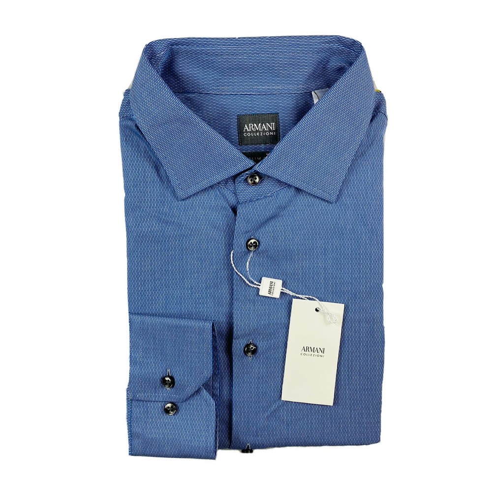 Armani Collezioni Blue Patterned Mens Slim Fit Cotton Dress Shirt 17/43 NWT